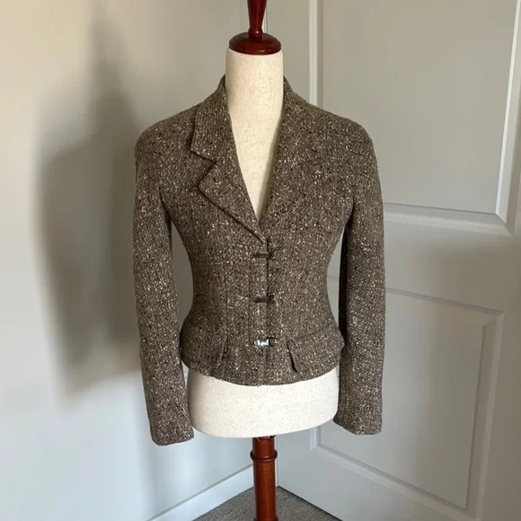 Chanel Vintage Taupe Wool Blend Tweed Jacket SZ FR 38 - Picture 3 of 14